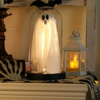 Light Up Ghost in Glass Cloche