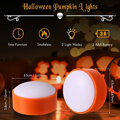 Halloween pumpkin lights with features and dimensions