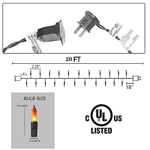 Diagram of string lights with plug and bulb size details.