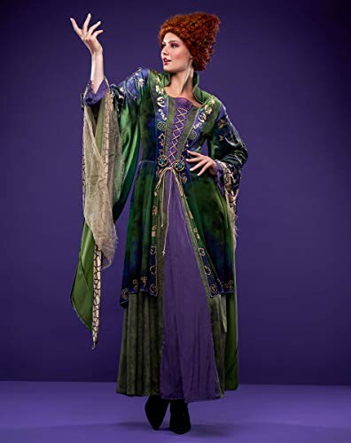 Person in a purple and green witch costume with red hair